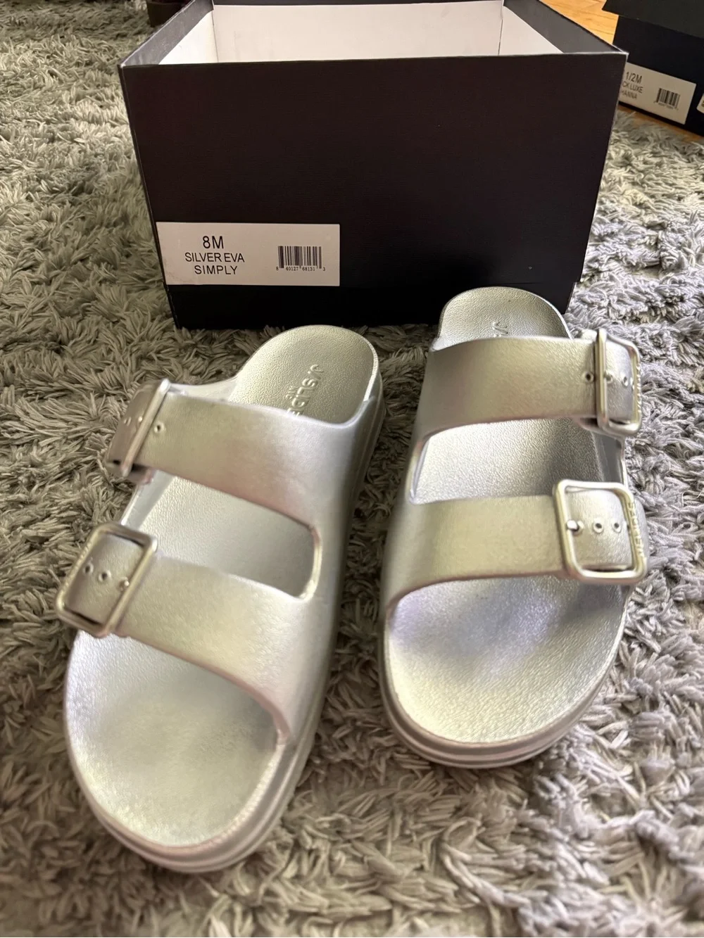 J Slides Silver Double-Buckle Slide Sandals